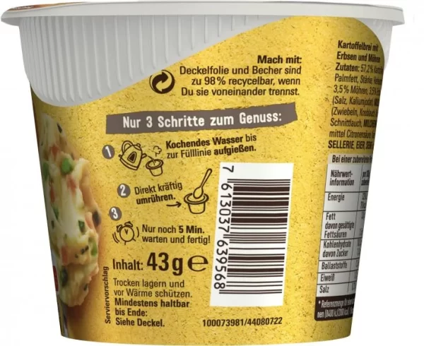 Maggi 5 Minuten Terrine Kartoffelbrei Mit Erbsen & Möhren 6